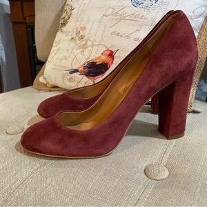 J Crew Suede Burgundy Block Heel Pumps